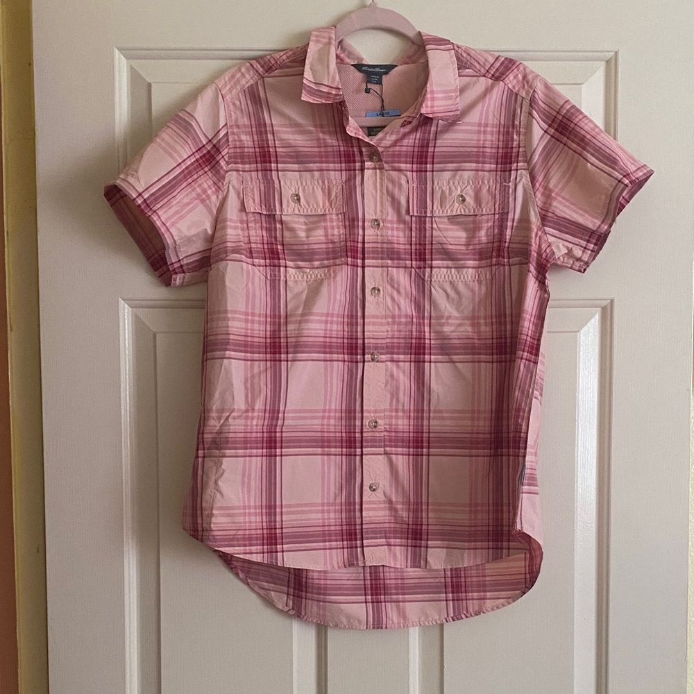 NWT Eddie Bauer Pink Plaid Adventure Shirt, Size L